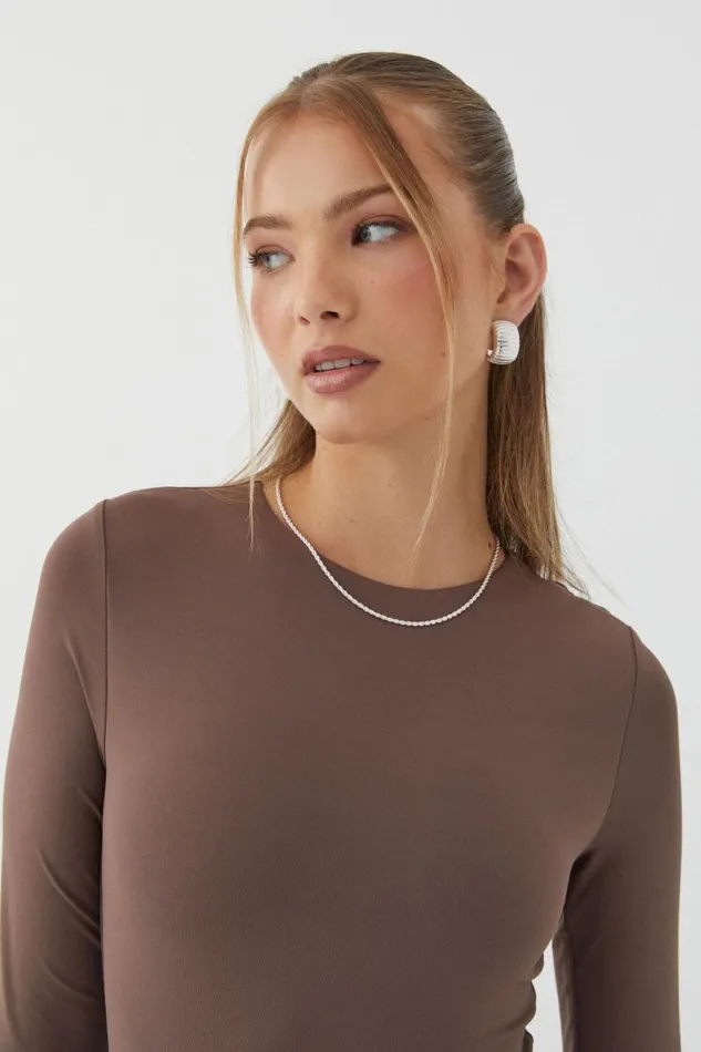 Clothing Supr Luxe Essentials Luxe Long Sleeve Bodysuit Brown Carob