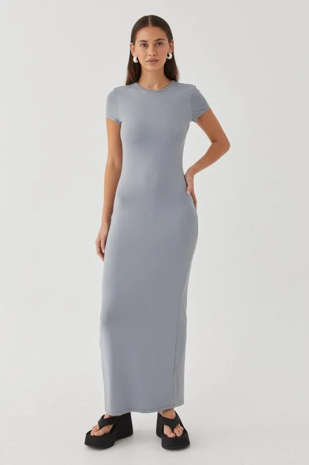 Clothing Supr Luxe Essentials Luxe Short Sleeve Maxi Dress Moonlight Grey