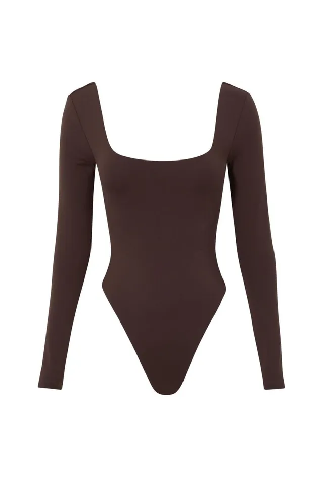 Clothing Supr Luxe Essentials Luxe Square Neck Long Sleeve Bodysuit Espresso Brown