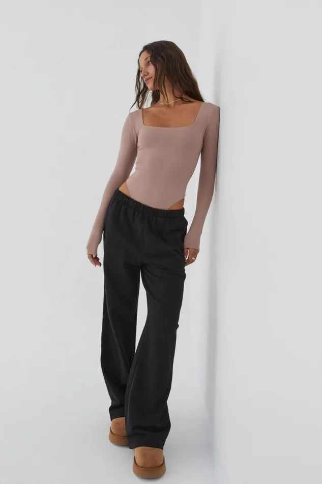 Clothing Supr Luxe Essentials Luxe Square Neck Long Sleeve Bodysuit Toffee Taupe