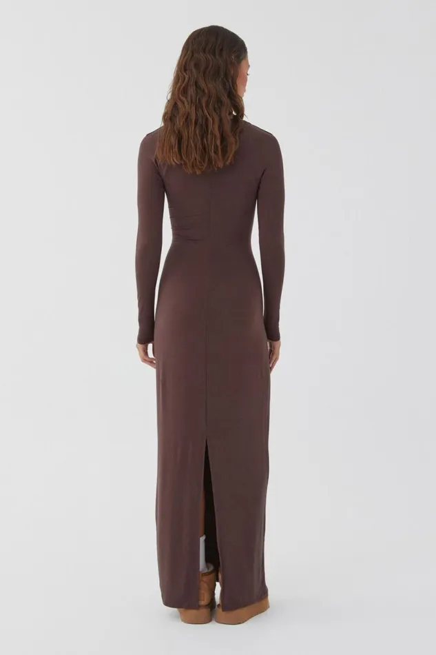 Clothing Supr Maxi Dresses Soft Long Sleeve Maxi Dress Espresso Brown