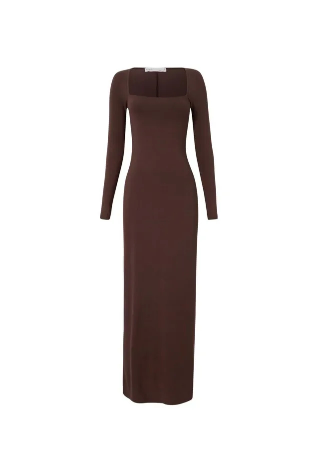 Clothing Supr Maxi Dresses Soft Long Sleeve Maxi Dress Espresso Brown