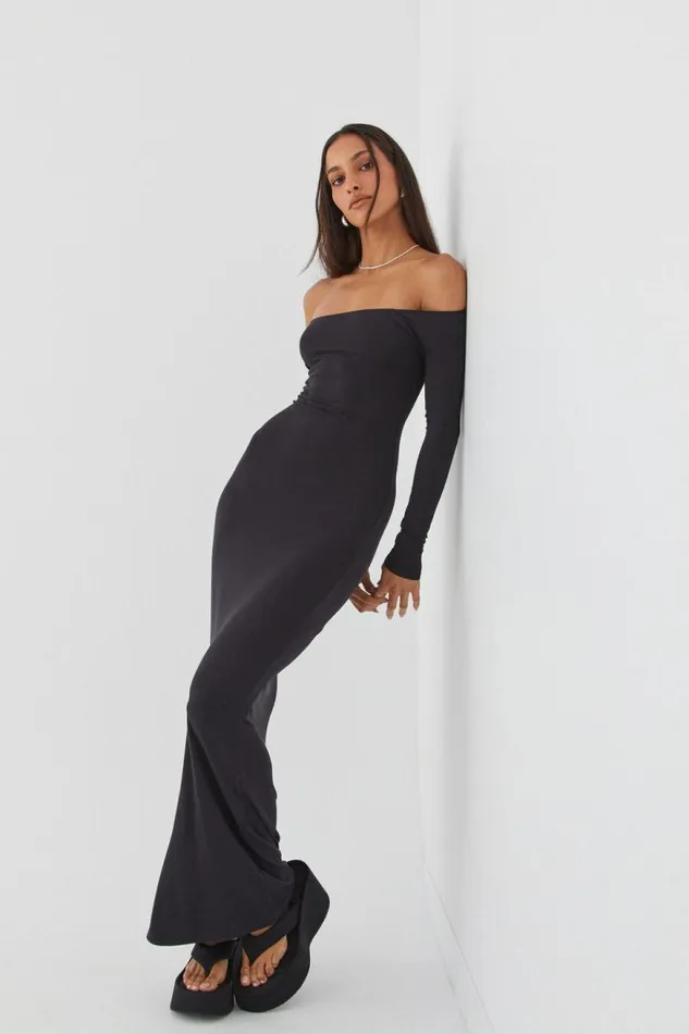Clothing Supr Maxi Dresses Soft Off The Shoulder Maxi Dress Black