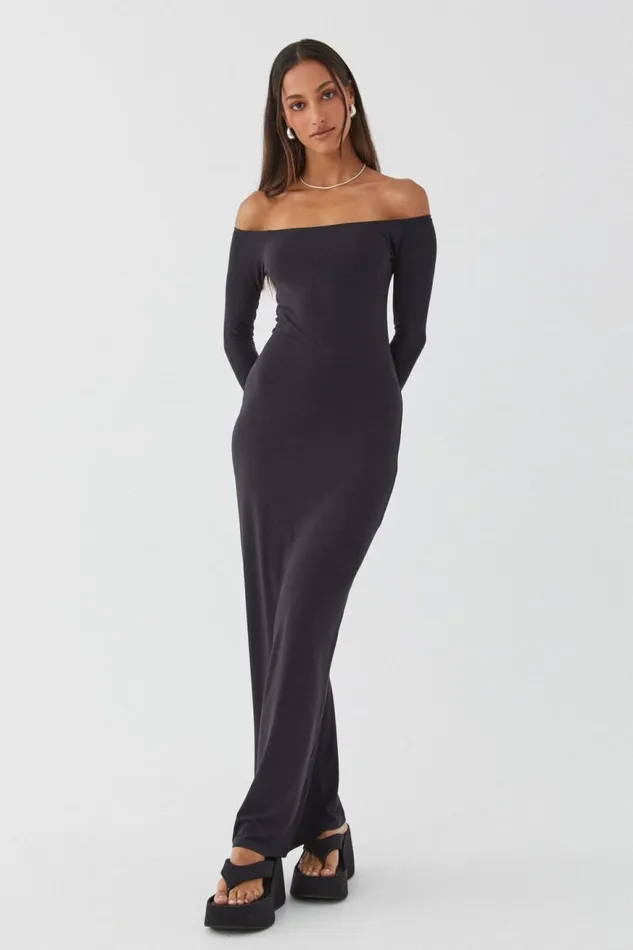 Clothing Supr Maxi Dresses Soft Off The Shoulder Maxi Dress Black