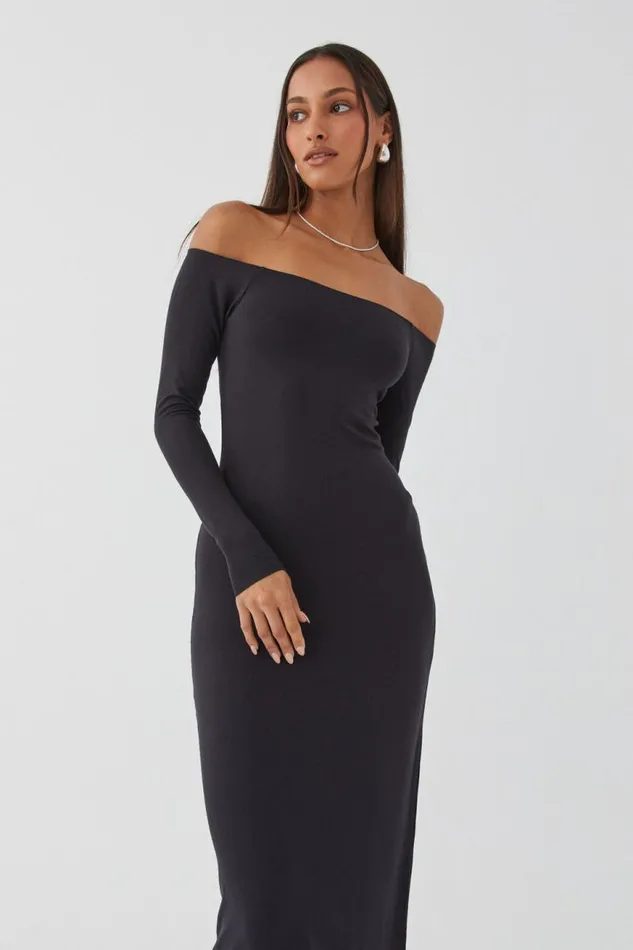 Clothing Supr Maxi Dresses Soft Off The Shoulder Maxi Dress Black