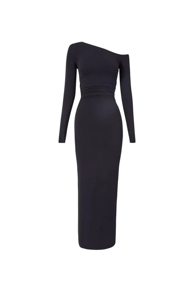 Clothing Supr Maxi Dresses Soft Ruched Long Sleeve Maxi Dress Black