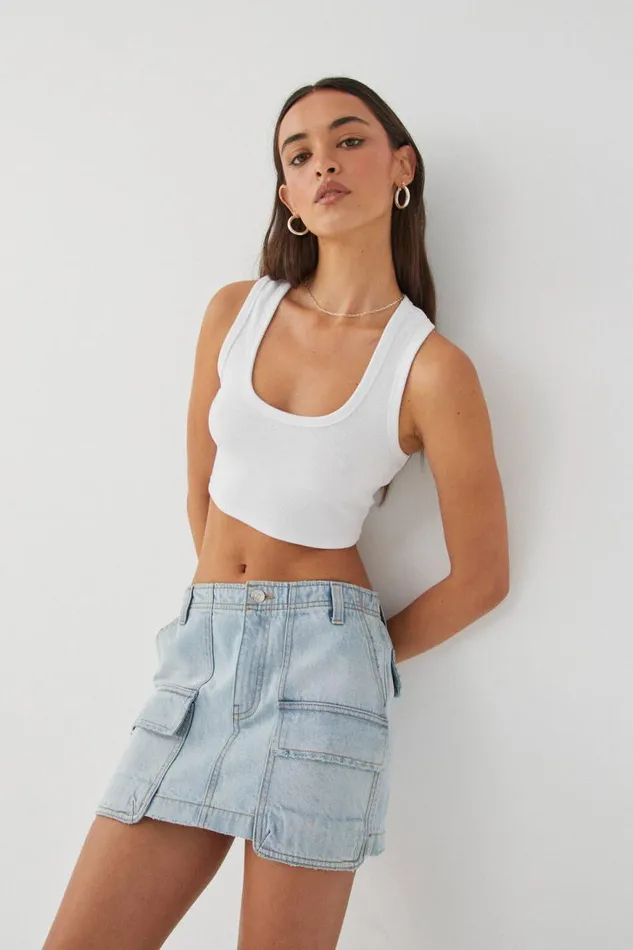 Clothing Supr Skirts Denim Cargo Mini Skirt Outback Blue Clothing Supr Skirts Denim Cargo Mini Skirt Outback Blue