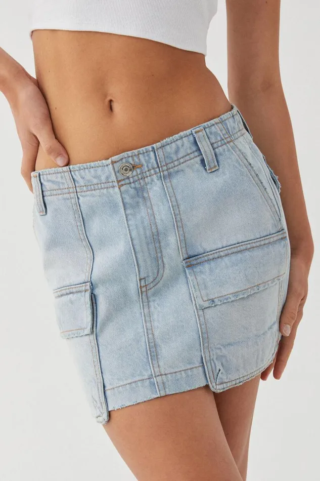 Clothing Supr Skirts Denim Cargo Mini Skirt Outback Blue Clothing Supr Skirts Denim Cargo Mini Skirt Outback Blue