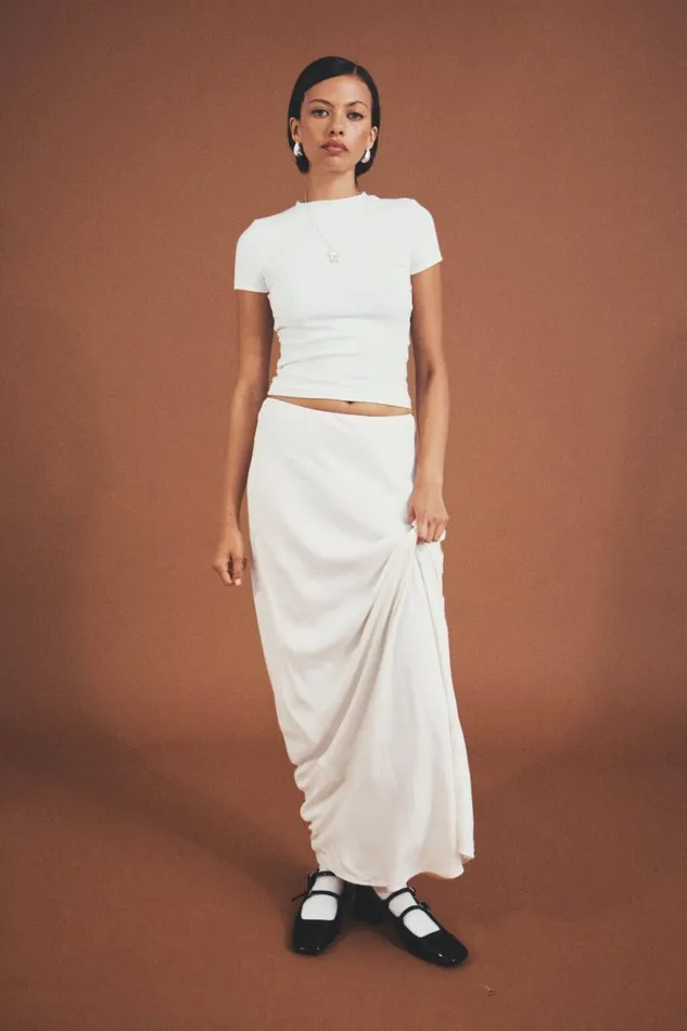 Clothing Supr Skirts Skylar Satin Maxi Skirt Meringue White