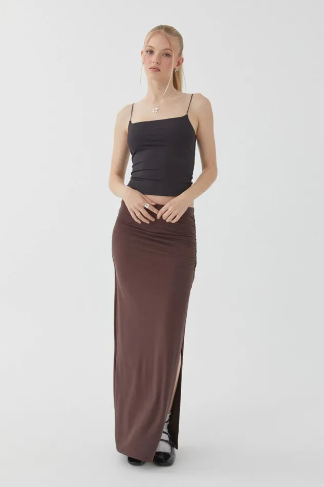Clothing Supr Skirts Soft Ruched Split Maxi Skirt Espresso Brown