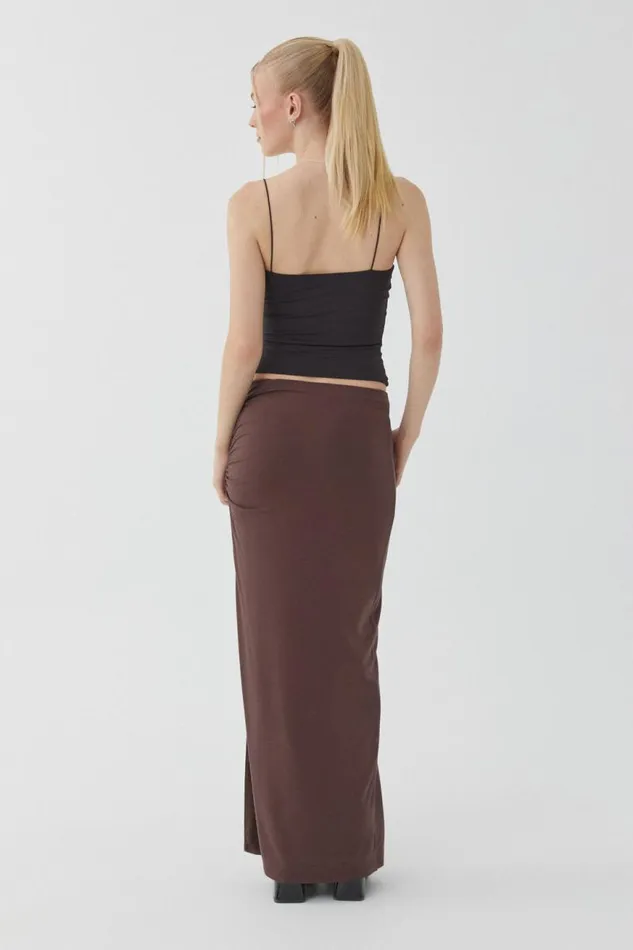 Clothing Supr Skirts Soft Ruched Split Maxi Skirt Espresso Brown