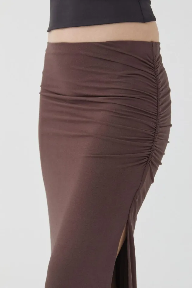 Clothing Supr Skirts Soft Ruched Split Maxi Skirt Espresso Brown
