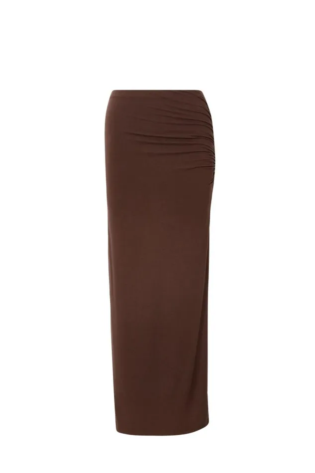 Clothing Supr Skirts Soft Ruched Split Maxi Skirt Espresso Brown