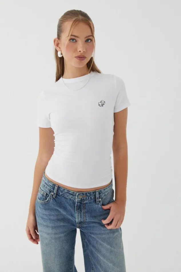Clothing Supr T Shirts Embroidered Dice Fitted Tee Whitedice
