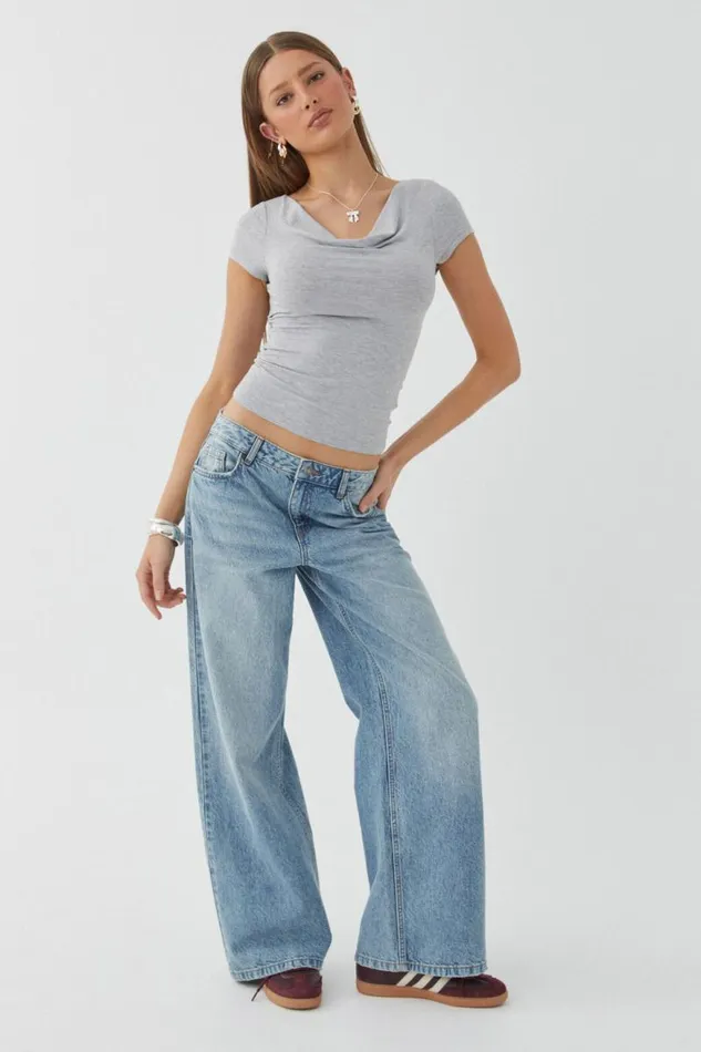 Clothing Supr T Shirts Soft Cowl Neck Tee Grey Marle
