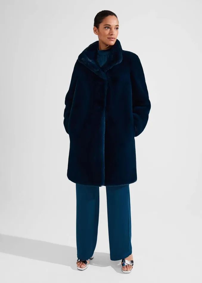 Coats and Jackets Women HOBBS Petite Maddox Faux Fur Coat Steel Blue