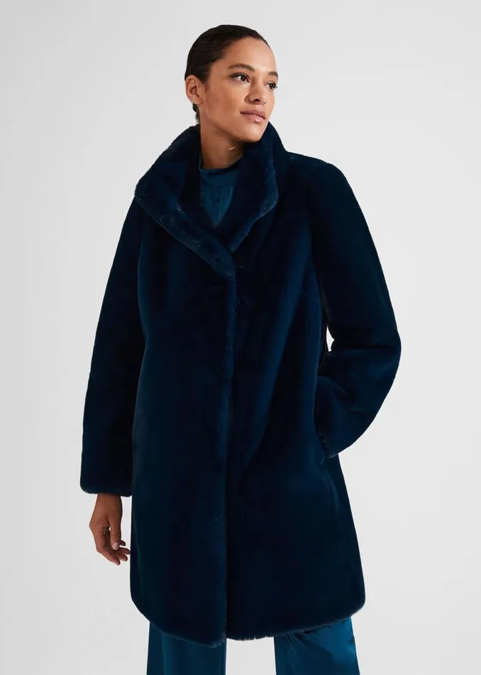 Coats and Jackets Women HOBBS Petite Maddox Faux Fur Coat Steel Blue