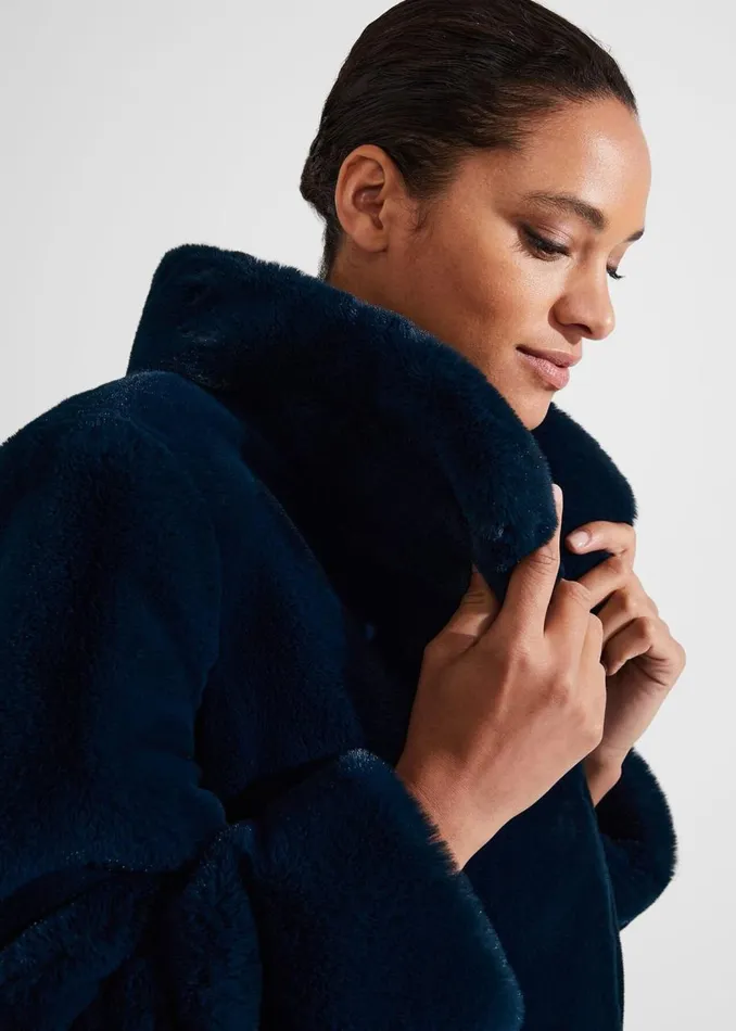 Coats and Jackets Women HOBBS Petite Maddox Faux Fur Coat Steel Blue