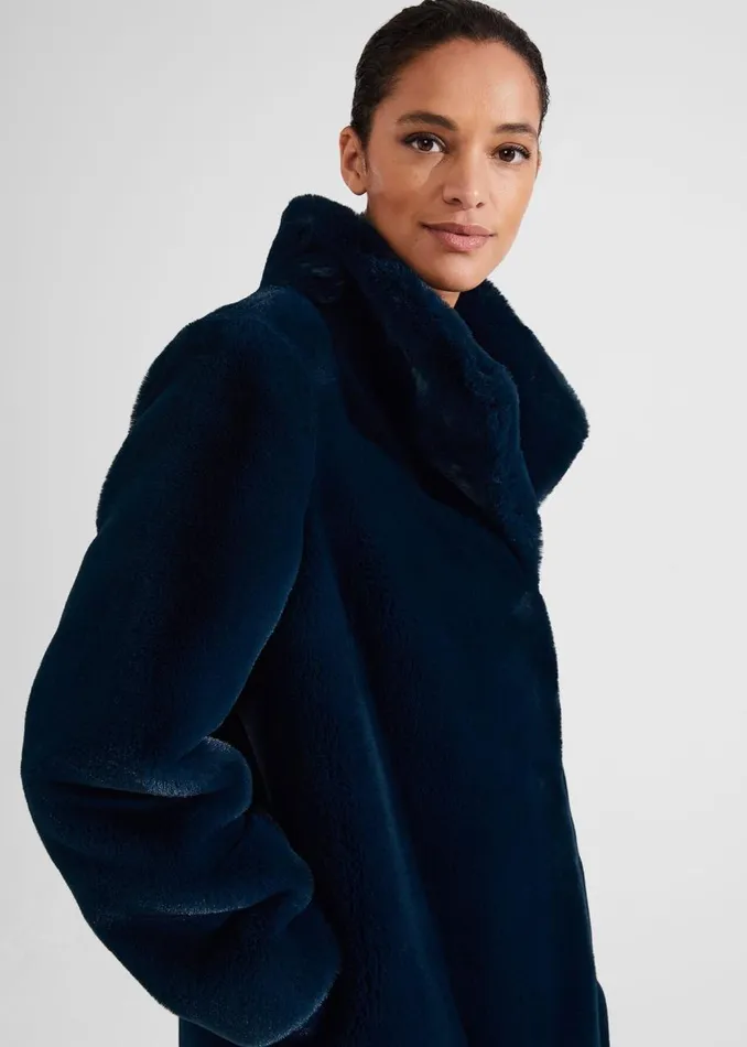 Coats and Jackets Women HOBBS Petite Maddox Faux Fur Coat Steel Blue