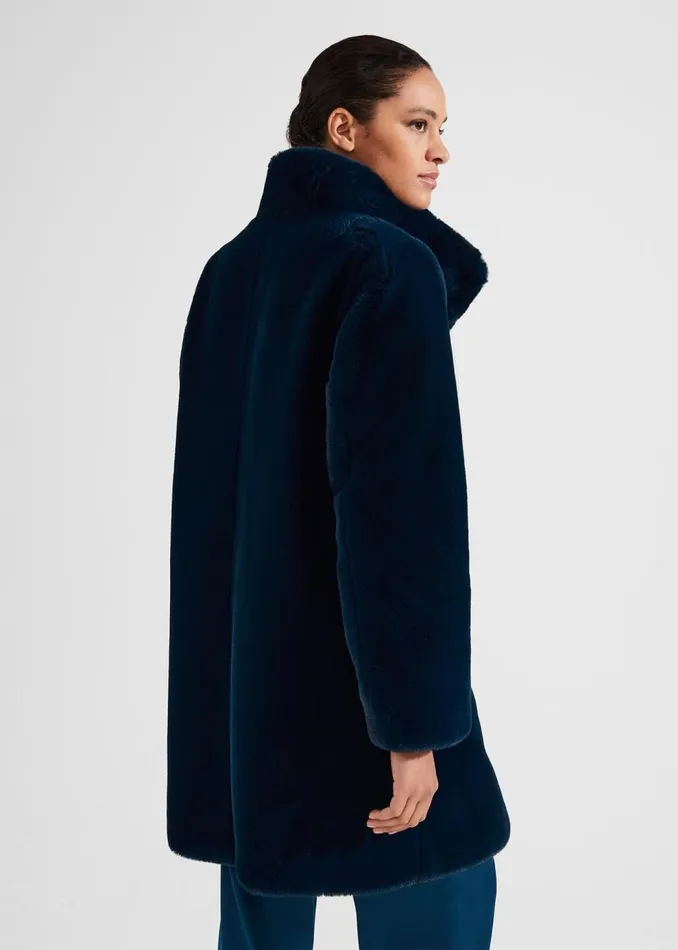 Coats and Jackets Women HOBBS Petite Maddox Faux Fur Coat Steel Blue