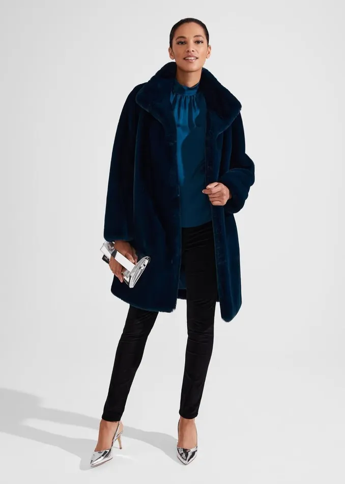 Coats and Jackets Women HOBBS Petite Maddox Faux Fur Coat Steel Blue