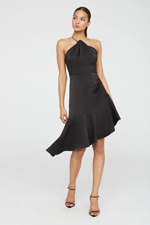 Cocktail Women Halston Beverly Dress In Satin Black