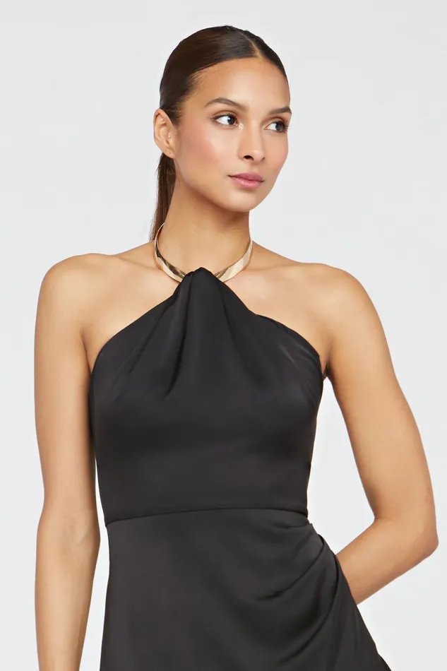 Cocktail Women Halston Beverly Dress In Satin Black