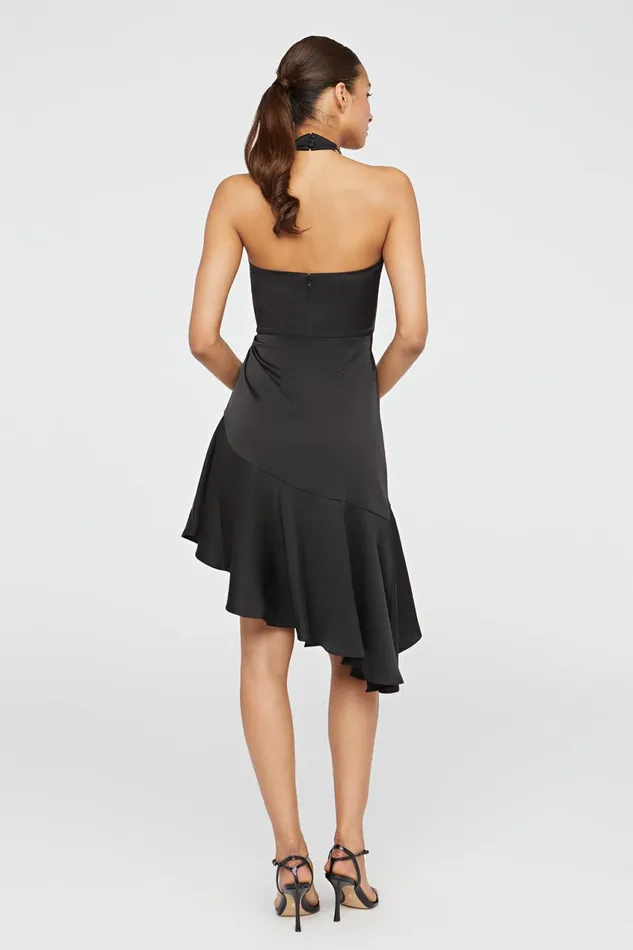 Cocktail Women Halston Beverly Dress In Satin Black