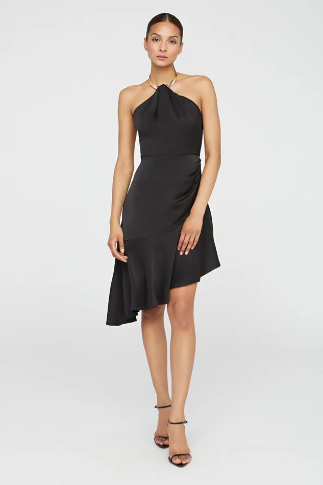 Cocktail Women Halston Beverly Dress In Satin Black