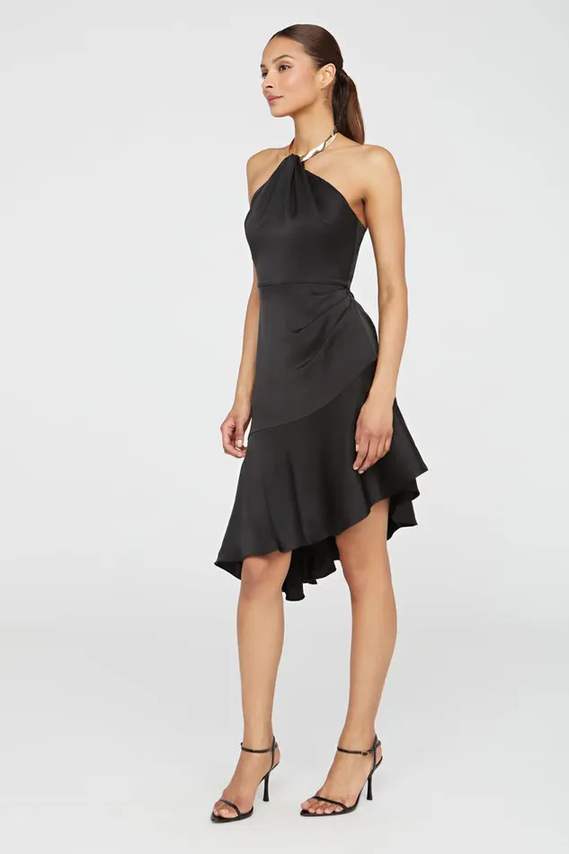 Cocktail Women Halston Beverly Dress In Satin Black