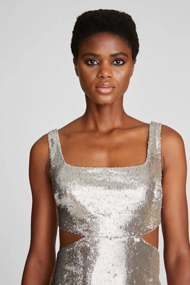 Cocktail Women Halston Guiliana Dress In Sequins Silver