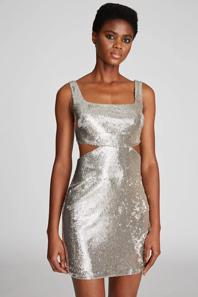 Cocktail Women Halston Guiliana Dress In Sequins Silver