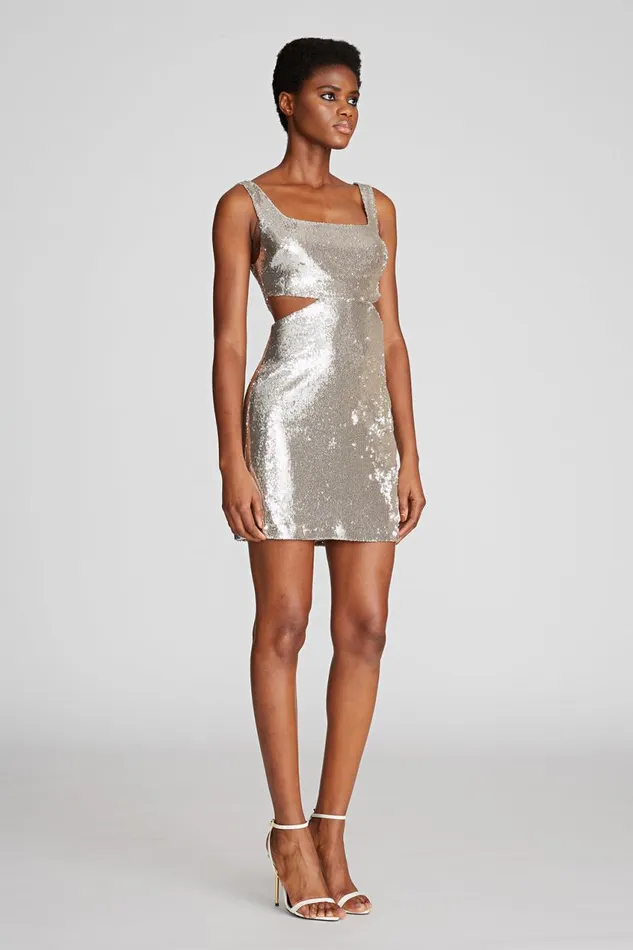 Cocktail Women Halston Guiliana Dress In Sequins Silver