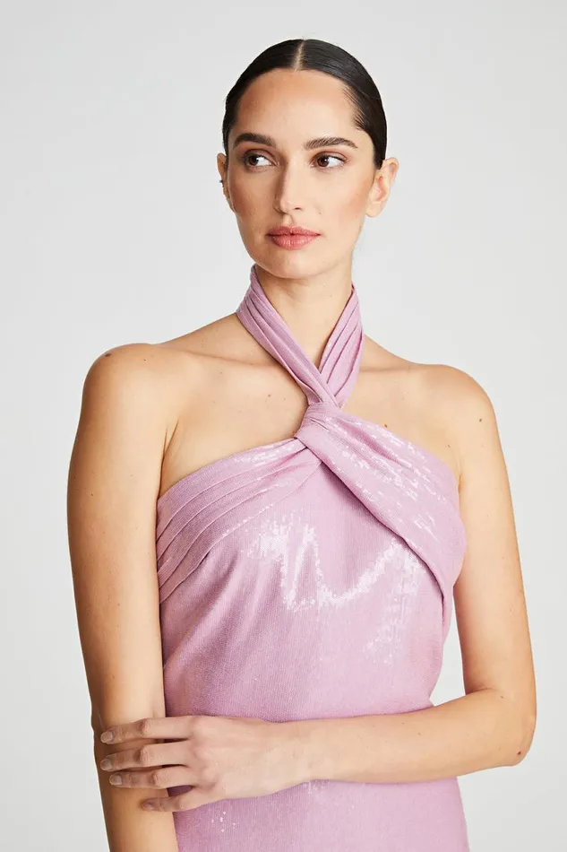 Cocktail Women Halston Sarena Dress In Stretch Sequin Wisteria