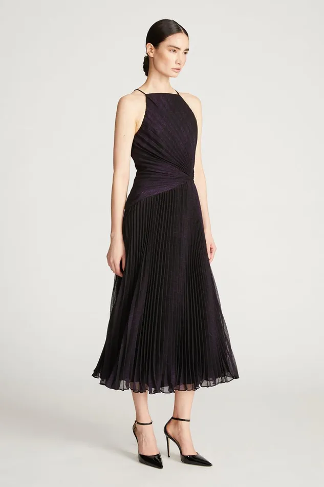 Cocktail Women Halston Serenity Dress In Foil Chiffon Blackaubergine