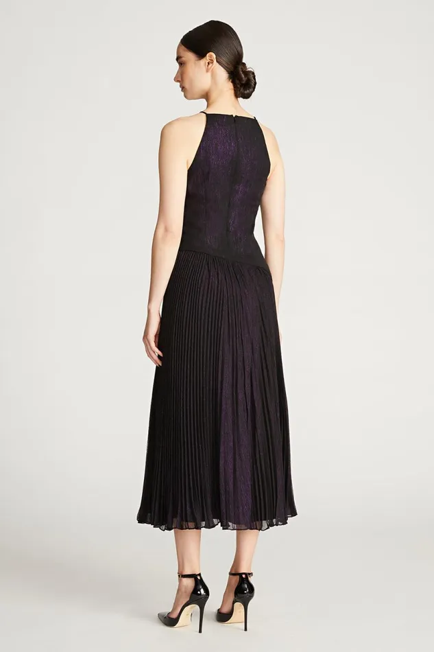 Cocktail Women Halston Serenity Dress In Foil Chiffon Blackaubergine