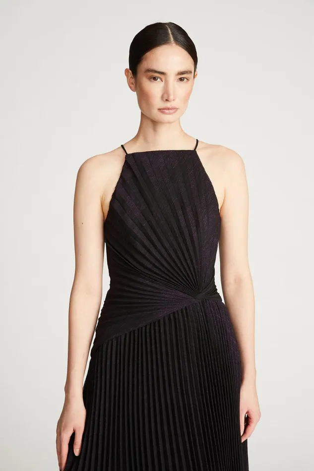 Cocktail Women Halston Serenity Dress In Foil Chiffon Blackaubergine
