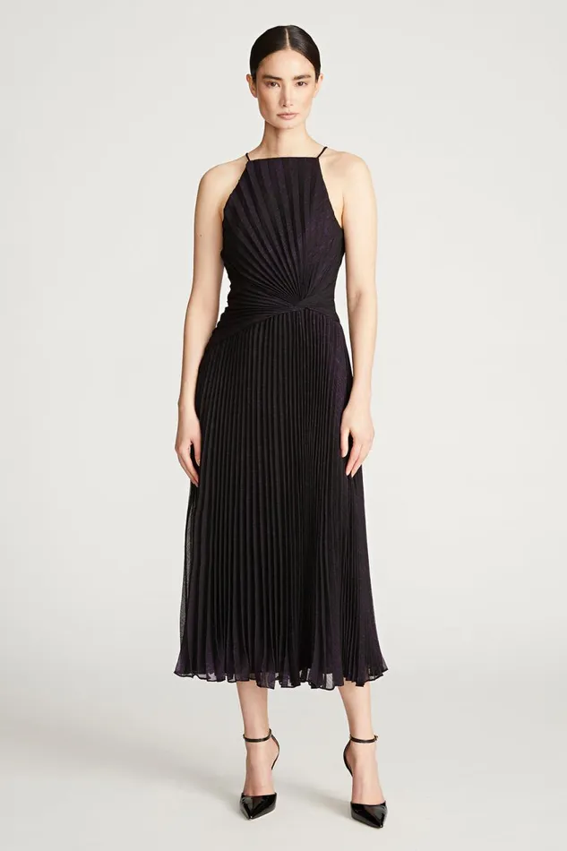 Cocktail Women Halston Serenity Dress In Foil Chiffon Blackaubergine