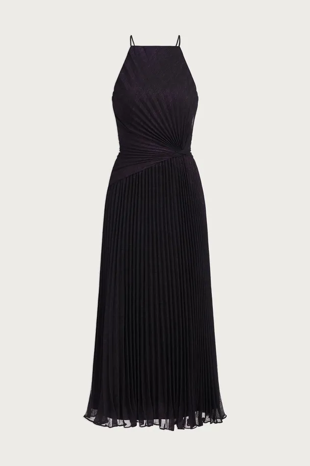 Cocktail Women Halston Serenity Dress In Foil Chiffon Blackaubergine