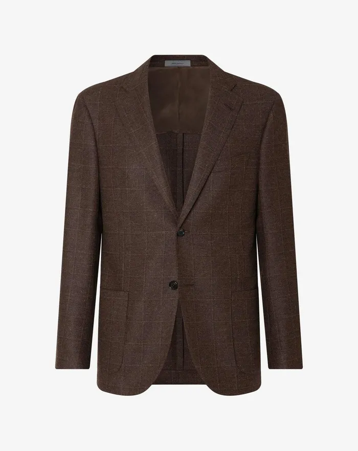 Corneliani Jackets Brown Overcheck Wool And Cashmere Jacket 8211 Men