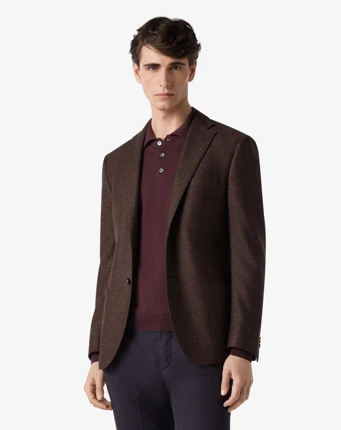 Corneliani Jackets Brown Overcheck Wool And Cashmere Jacket 8211 Men