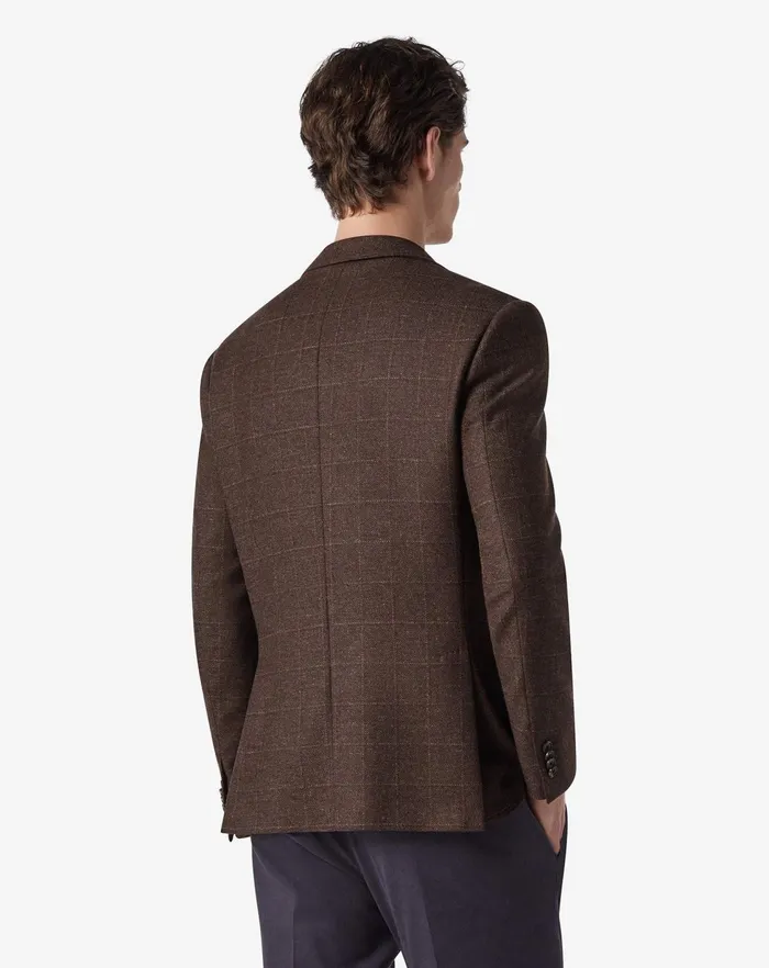 Corneliani Jackets Brown Overcheck Wool And Cashmere Jacket 8211 Men