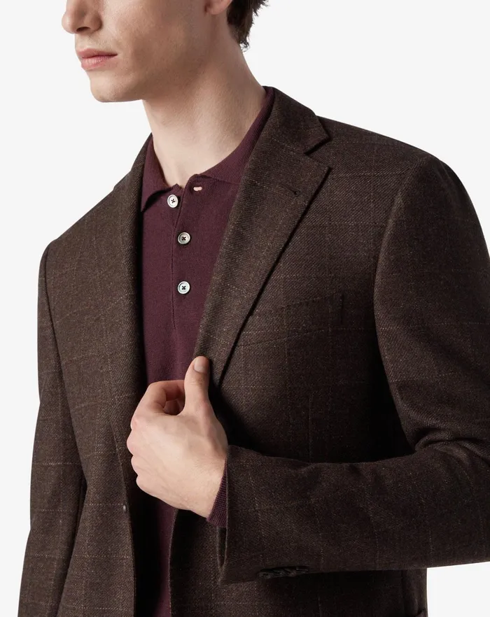 Corneliani Jackets Brown Overcheck Wool And Cashmere Jacket 8211 Men