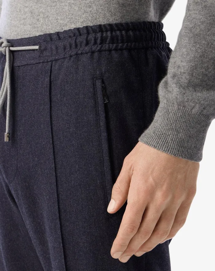 Corneliani Jeans and Slacks Navy Blue Stretch Flannel Joggers For Men 8211 Men
