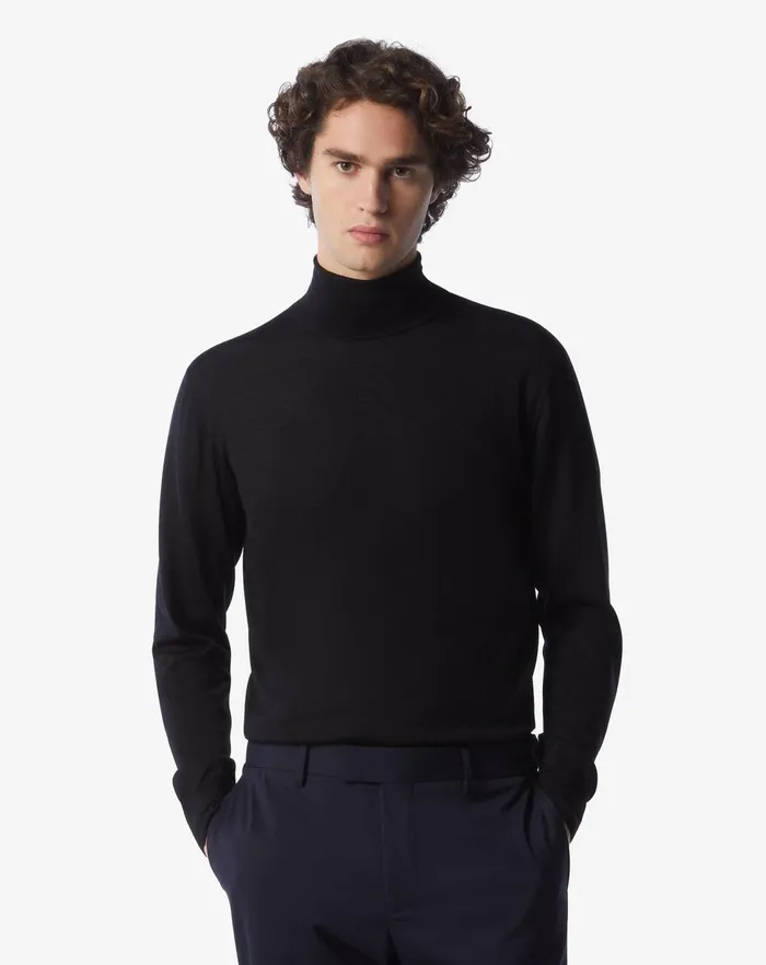 Corneliani Knitwear Black Ultralight Merino Turtleneck Sweater 8211 Men
