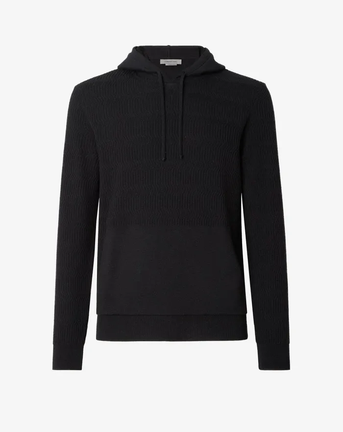 Corneliani Knitwear Black Ultralight Merino Wool Hoodie 8211 Men