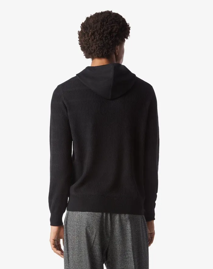 Corneliani Knitwear Black Ultralight Merino Wool Hoodie 8211 Men