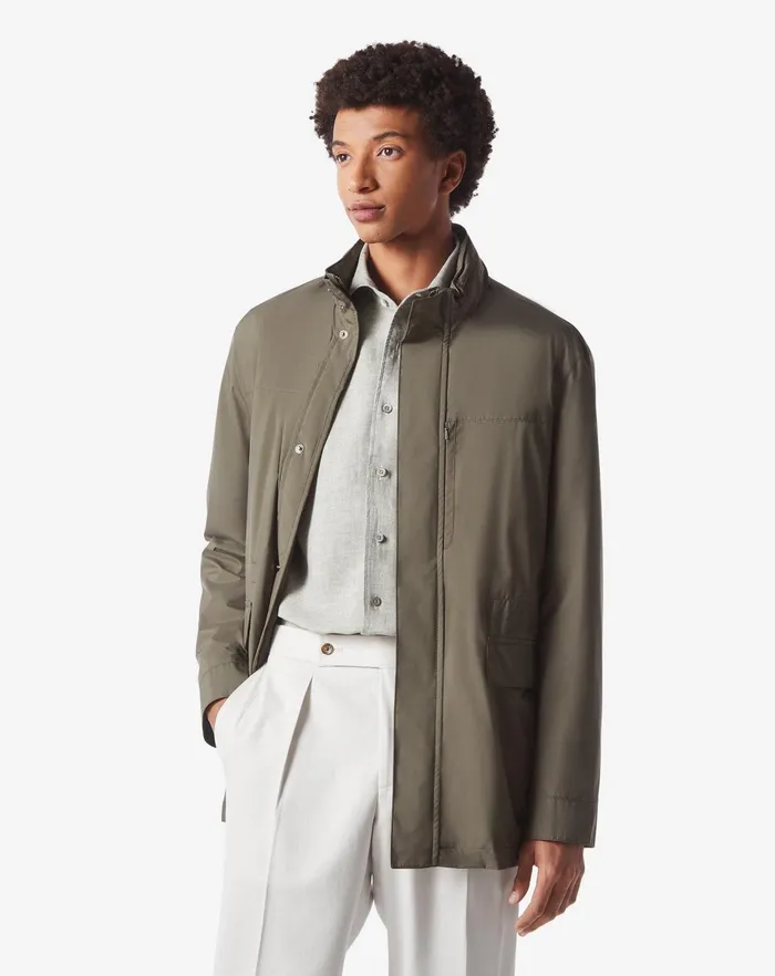 Corneliani Outerwear And Coats Green Waterrepellent Fabric Caban 8211 Men