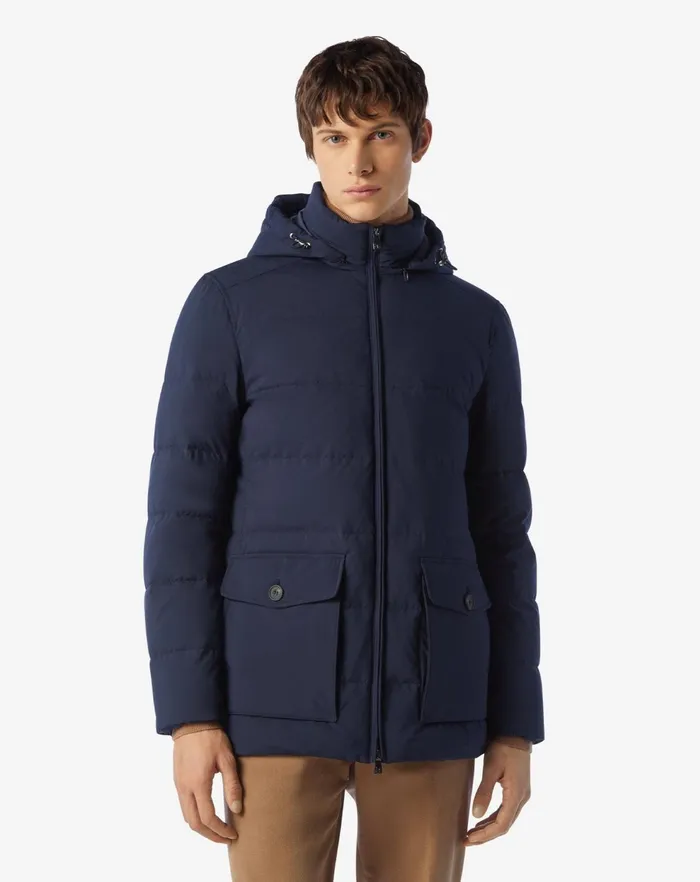 Corneliani Outerwear And Coats Navy Blue Technical Fabric Caban 8211 Men