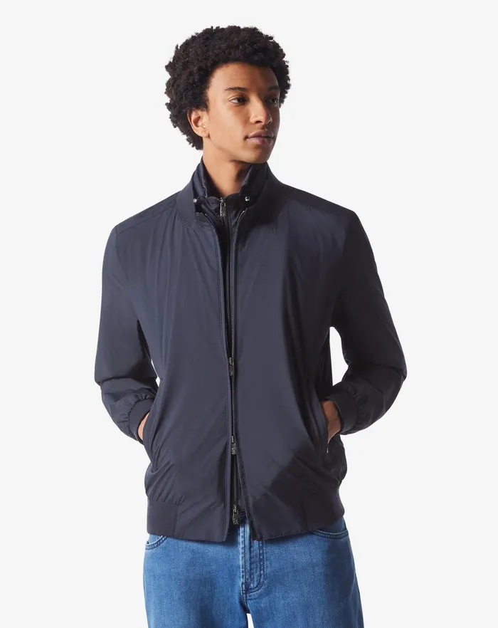 Corneliani Outerwear And Coats Navy Blue Technical Padded Bomber Jacket 8211 Men